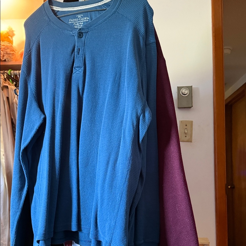 Faded Glory Men's Long Sleeve Blue Henley